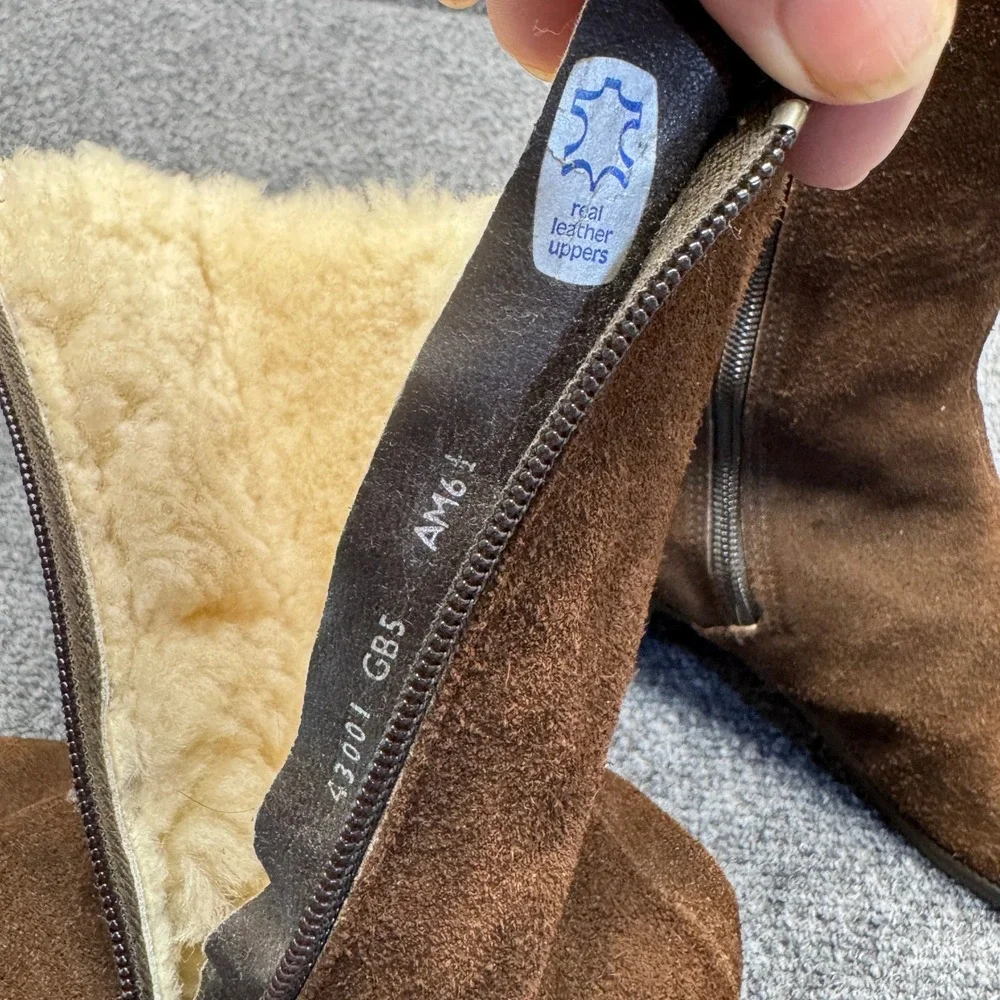 Morland Suede Sherpa Boots Womens 6 Brown Made in England Winter Cabin Cozy